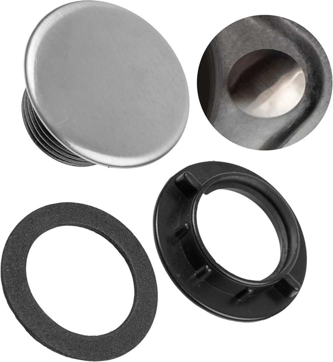 Gatdeksel, 1 set, Ø 44 mm deksel, Ø 27,5 x 20 mm draad, roestvrijstalen afdekrozet met afdichting en moer, kraangatstop, zeepdispenser gatdeksel, kraangatdeksel