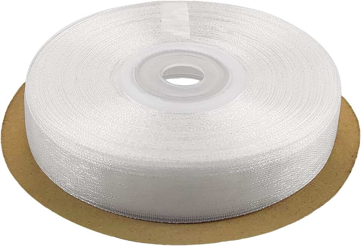 1 rol satijnen organza lint wit 12 mm x 32 m (0,47 inch x 10,8 inch) decoratief stoffen lint voor geschenken, knutselen, bruiloften, communie, doop, kerst, verjaardagen, inpakken, scrapbooking