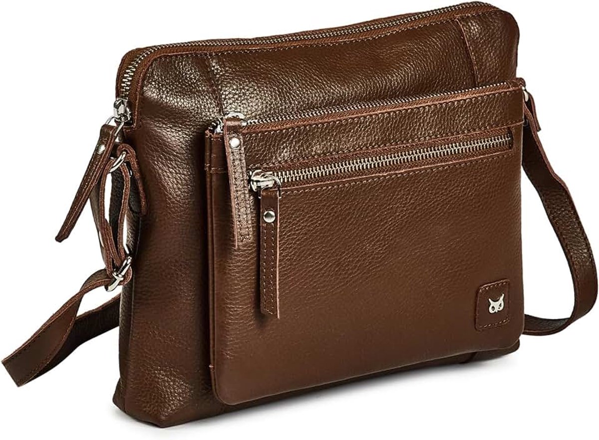 Owl Accessories Dames kleine zachte kiezelstenen echt lederen crossbody handtassen en portemonnees - Triple Zip Premium Sling Crossover schoudertas