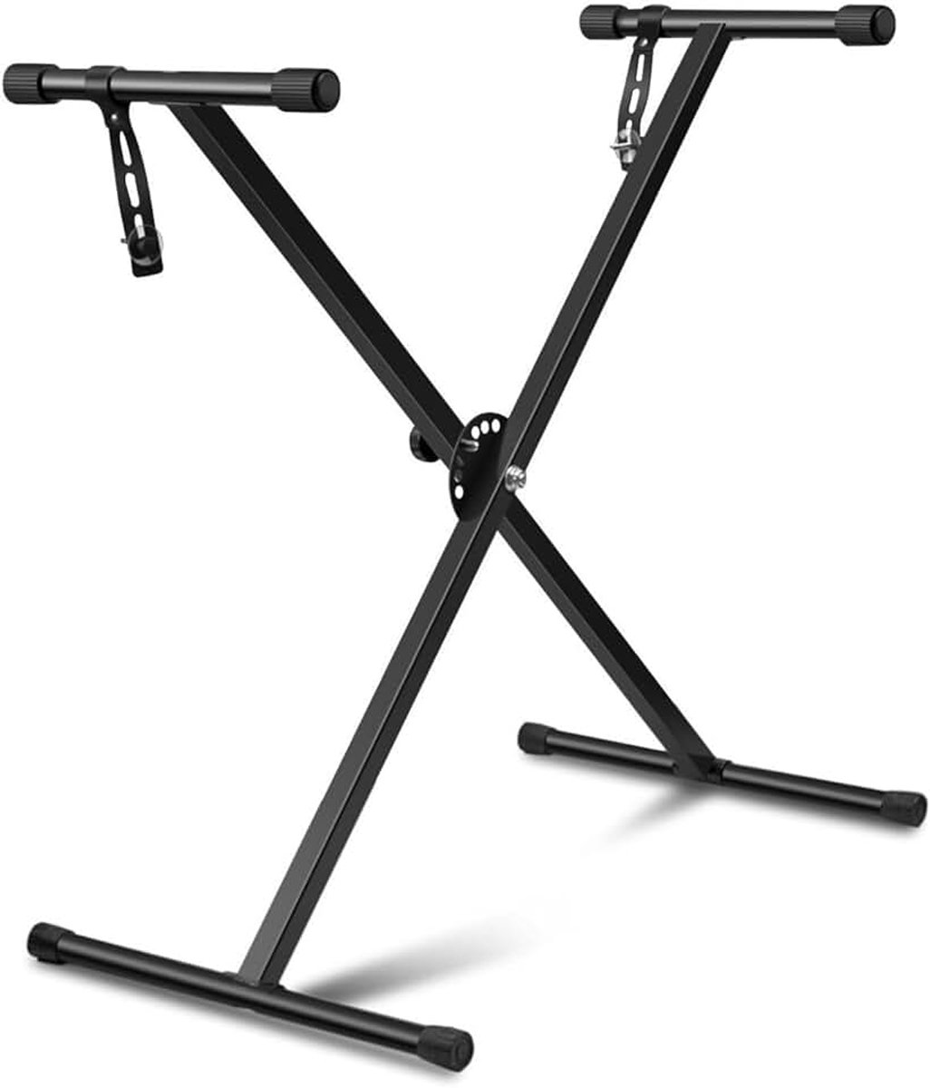 Klassieke Toetsenbord Stand Muzikant Elektronische Piano Orgel Enkele Buis X Type 7 Positie Vouwen Verstelbare Hoogte Metalen Braced Rack Draagbaar met Sluitriemen