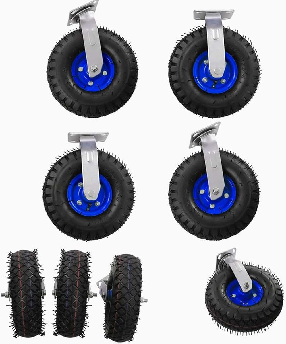 Steekwagenwielen, 250 mm wielen voor zware lasten, zware transportwielen, set met 4 zwenkwielen, capaciteit 1000 kg, geschikt voor karren en transporteurs