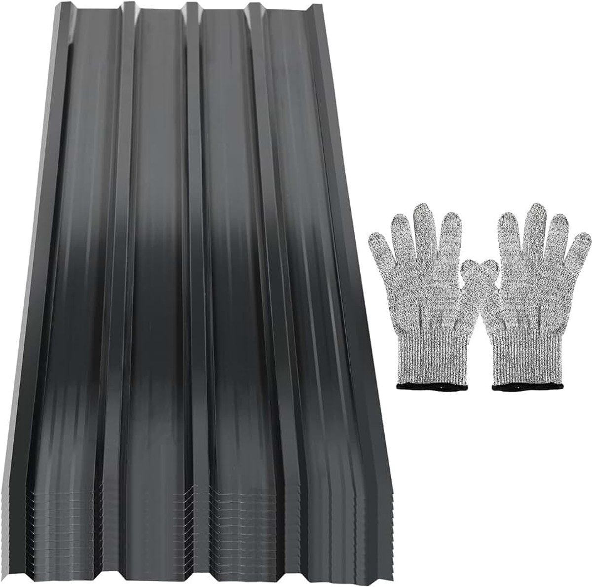 Trapeziumplaat, dakplaten, 129 x 46 cm, ca. 7 m², 0,25 mm, verzinkt metaal, voor carport, tuinhuis, schuur, incl. snijbeschermingshandschoenen, antraciet, 12 stuks