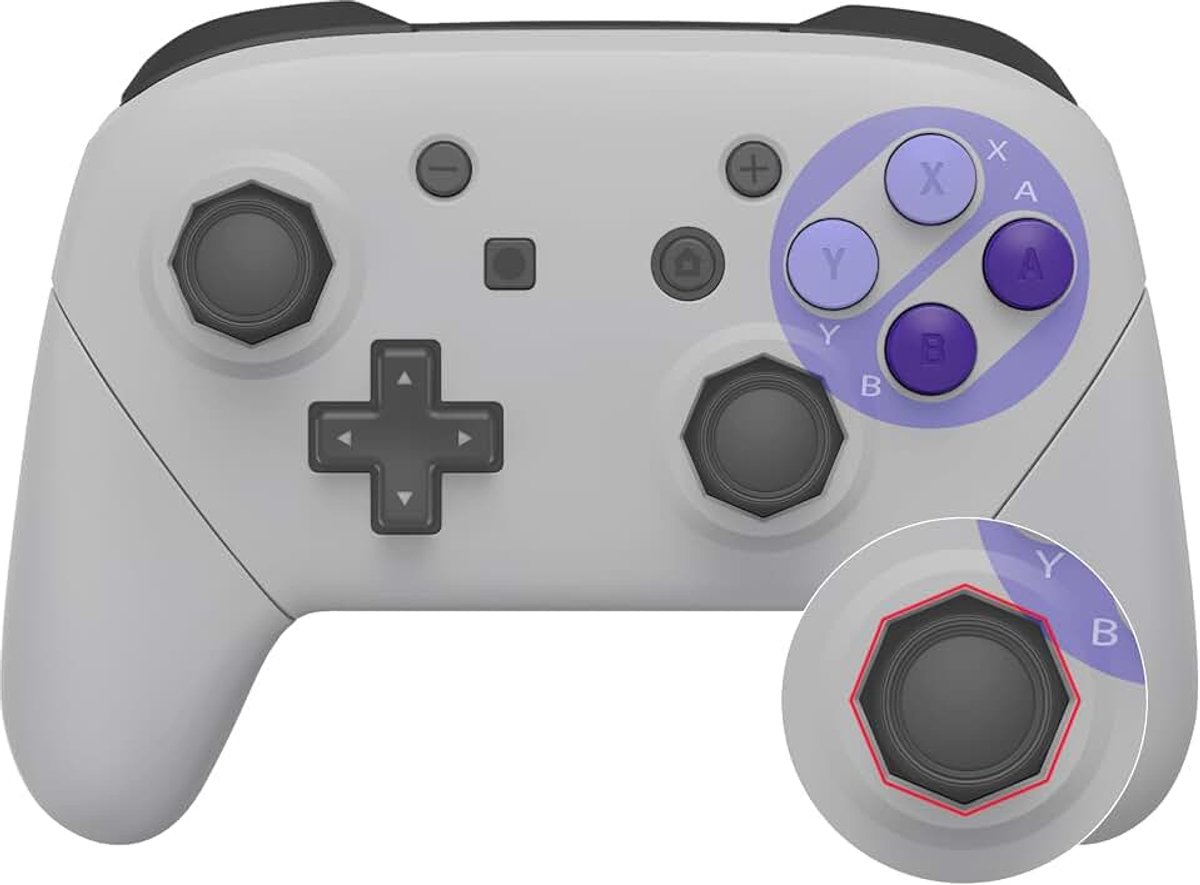 EXtremeRate Klassieke SNES Stijl Voorplaat Achterplaat Handgrepen Cover, Achthoekige Gated Sticks Ontwerp DIY Vervanging Grip Behuizing Shell voor Switch Pro Controller-Controller NIET Inbegrepen