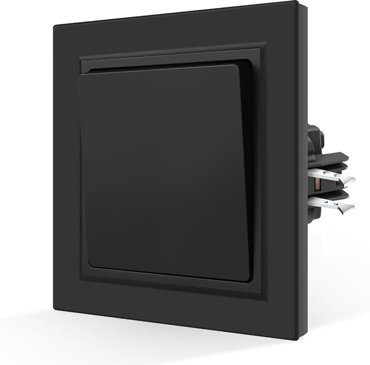 Glad huidgevoel, rocker wisselschakelaar met klauwen - moderne wandschakelaar inbouw - eenvoudige tuimelschakelaar met huidvriendelijke matte plaat - 1-voudig, 2-weg lichtschakelaar - zwart