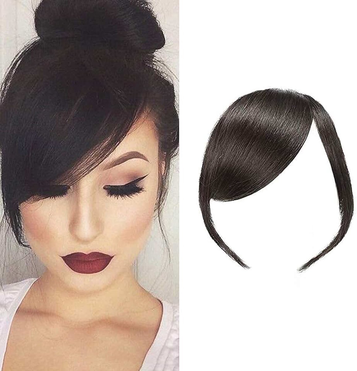 Ponyclip van echt haar, 100% echt haar, pony, zijdelingse pony, rechte franjes, haarverlengingen