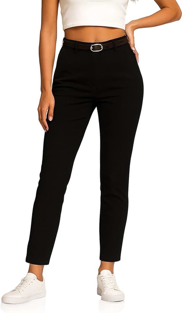 Chino damesbroek stretch met riem stoffen broek dames elegante lange stretchbroek zacht materiaal