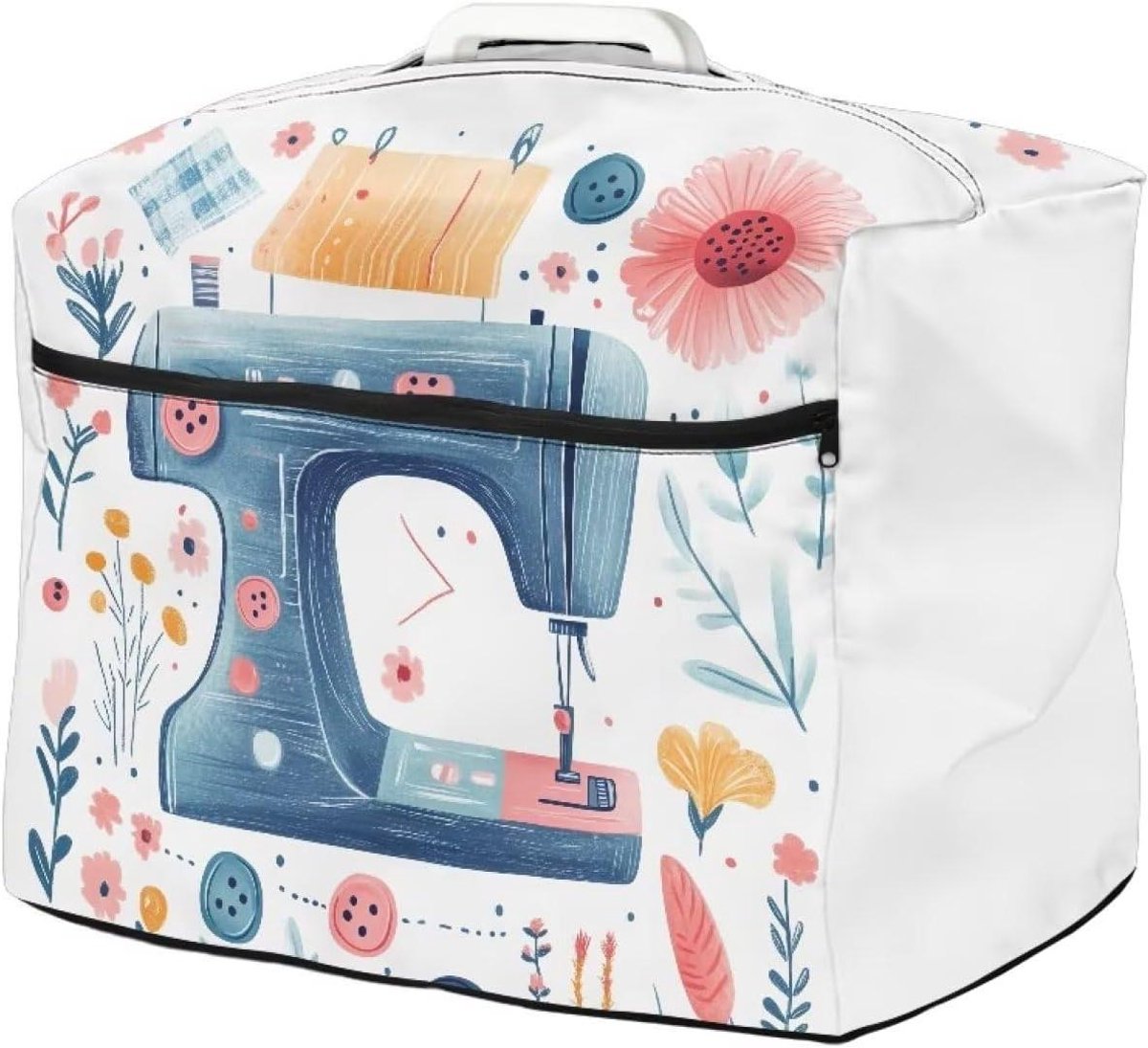 Naaimachinehoes - Beschermhoes - Stofvrij Houden - Met Opbergvak - 45x22x32 cm - Blauw Gebloemd