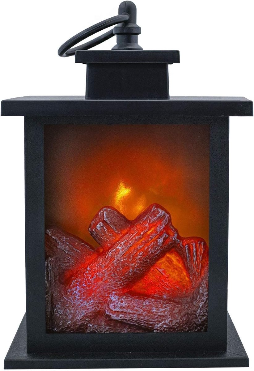 Mini haardlantaarn decoratie, LED-haard op batterijen met realistisch vlameffect, draagbare binnenhaardlamp met handvat voor thuis, slaapkamer, kantoor of als cadeau.