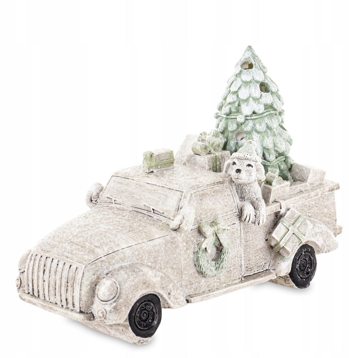 Kerstauto Figuur met LED en kerstboom, 16,5 cm