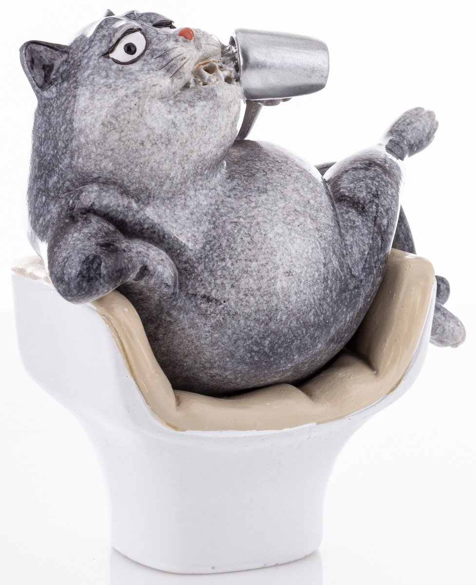 Decoratief Kattenbeeld met Mok - 12x12x7 cm
