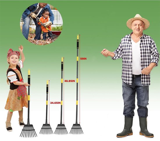 Bladhark - Gazonhark - Onkruidhark - 11 Tanden - Roestvrij Staal - Verstelbaar 86-185 cm - Tuin & Erf - Voor Bladeren en Onkruid — afbeelding 5