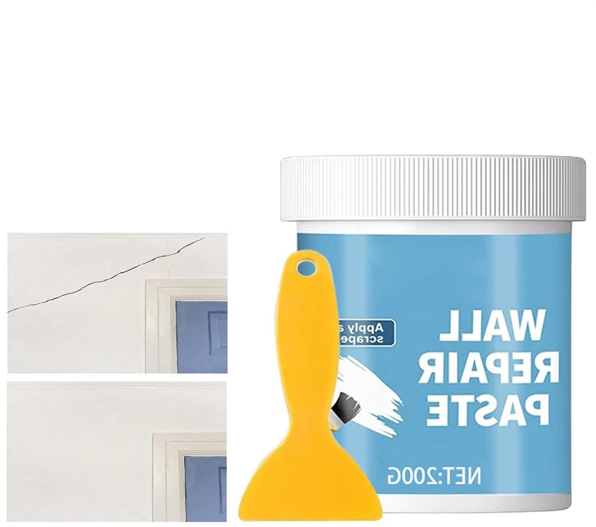 Gipsplaten reparatieset - Wandreparatie pasta - Scheuren vullen - Waterdichte vochttechnologie - 200g + spatel - Wit