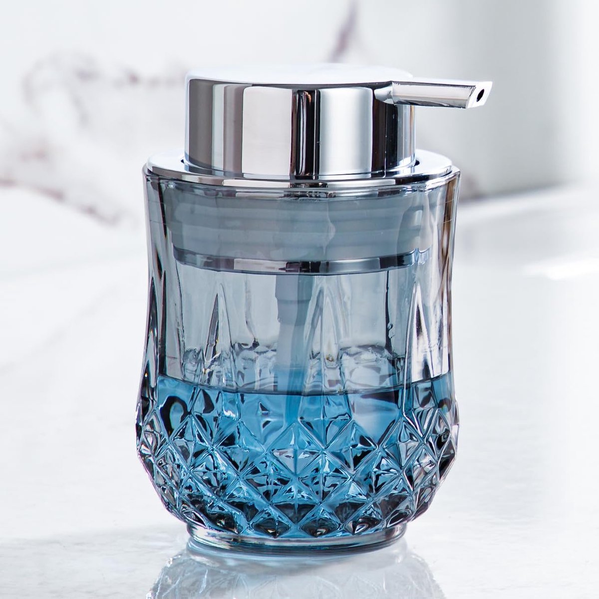 zeepdispenser van glas, 296 ml zilveren zeepdispenser, navulbare handvloeibare zeepdispenser, grote pompkop voor gemakkelijk persen, geschikt voor handseep, shampoo, douchegel, keuken, badkamer