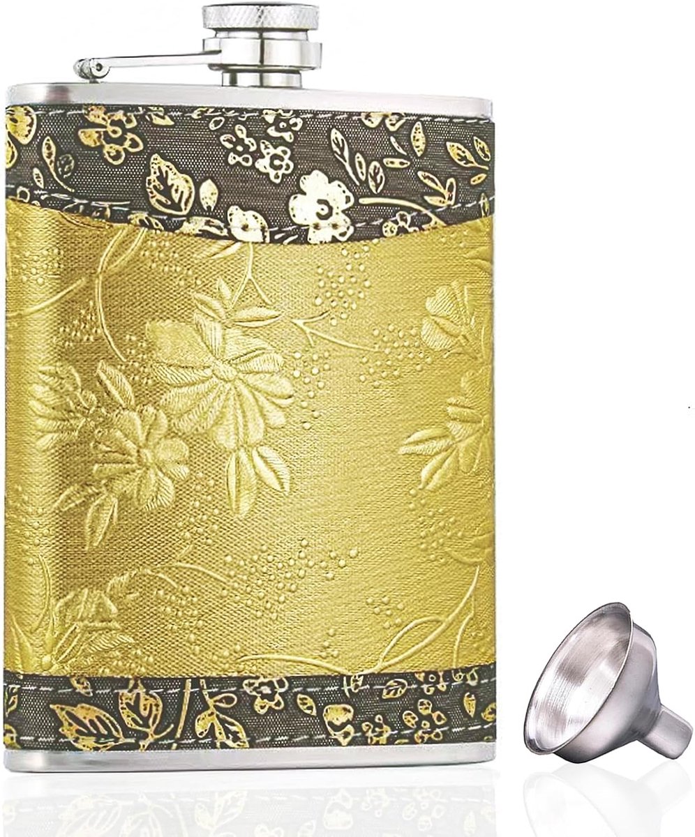 Gouden Bloem Lederen Heupkolven met Trechter, 8oz Heupfles voor Drank voor Vrouwen