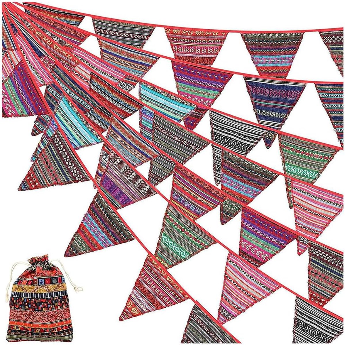 5 m slinger, kleurrijke vlaggetjes, vlaggenbanner, stoffen slingers, etnische stijl, vlaggetjesslinger, feestdecoratie voor verjaardag, festival, camping, tuin