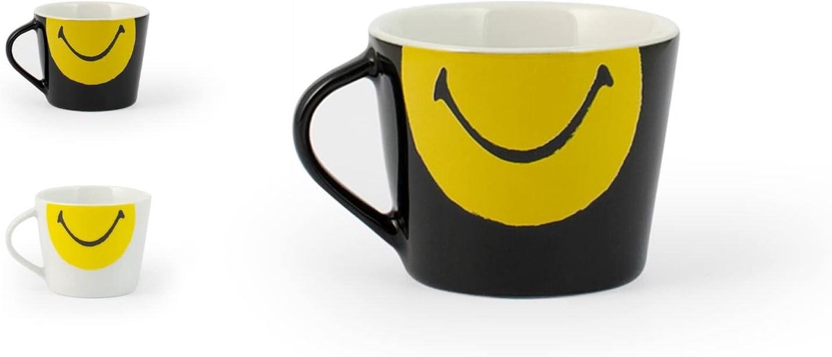 Porseleinen Koffiemok - Cappuccinokop Mok - Geniet van Koffie - Gedecoreerd met Glimlach - 100 cc - Geassorteerd