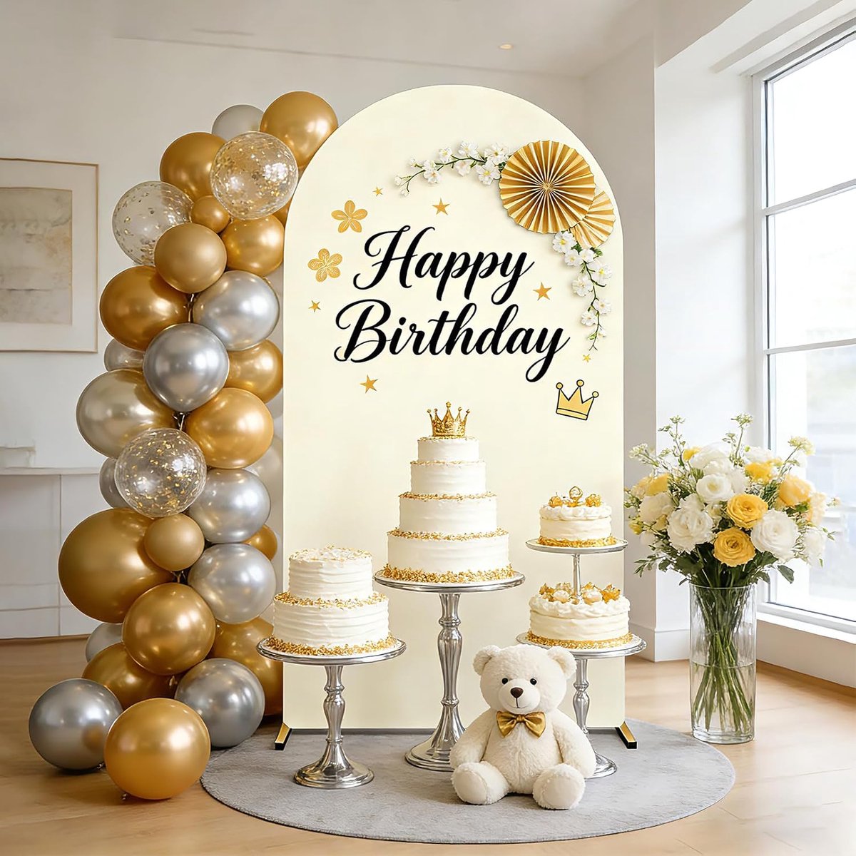 ronde bovenkant, dubbelzijdig, bruiloftsboog-afdekking voor bruiloft, feestdecoratie, verjaardag, babyshower, banket (beige, 1,2 x 2,2 m)