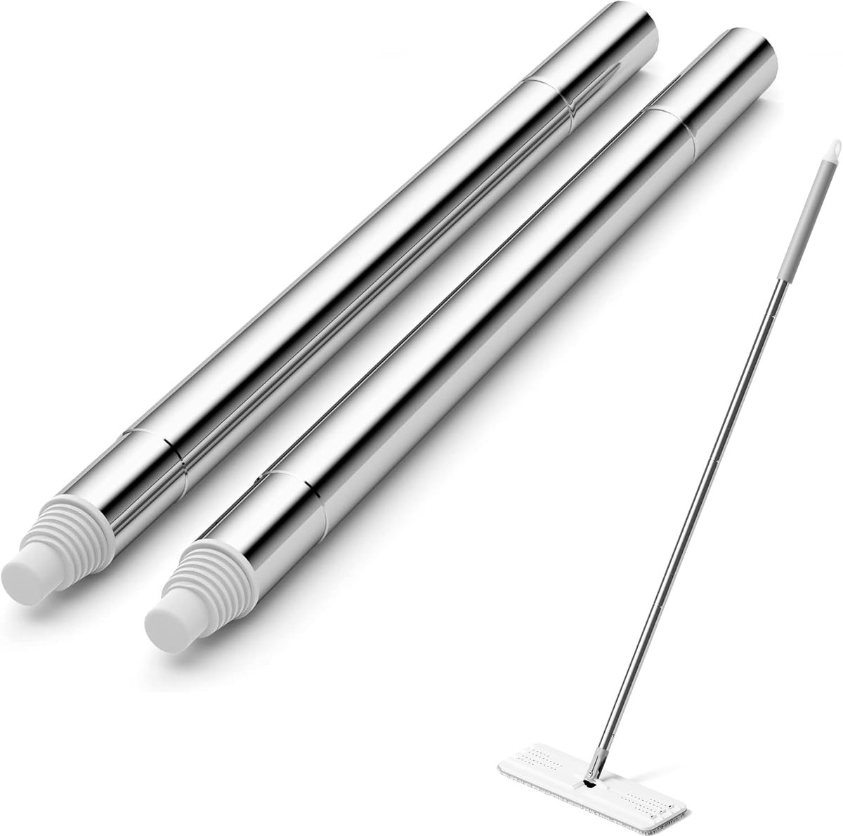 verlengstukken voor mopsteel, voor het verlengen van vlakmoppen, verstelbare stalen mopsteelstukken, 2 stuks