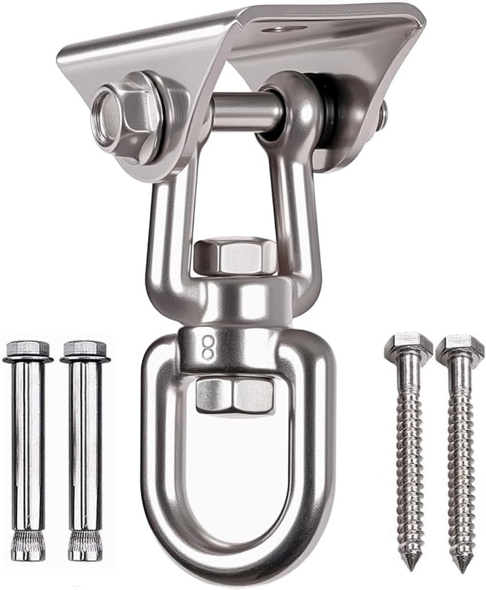 Duty 360 ° draaibare schommelhangers, roestvrij staal schommelhaak voor plafond houten veranda schommel opknoping kit speeltuin gym touw bokszak hangmat stoel mount 1000 lbs