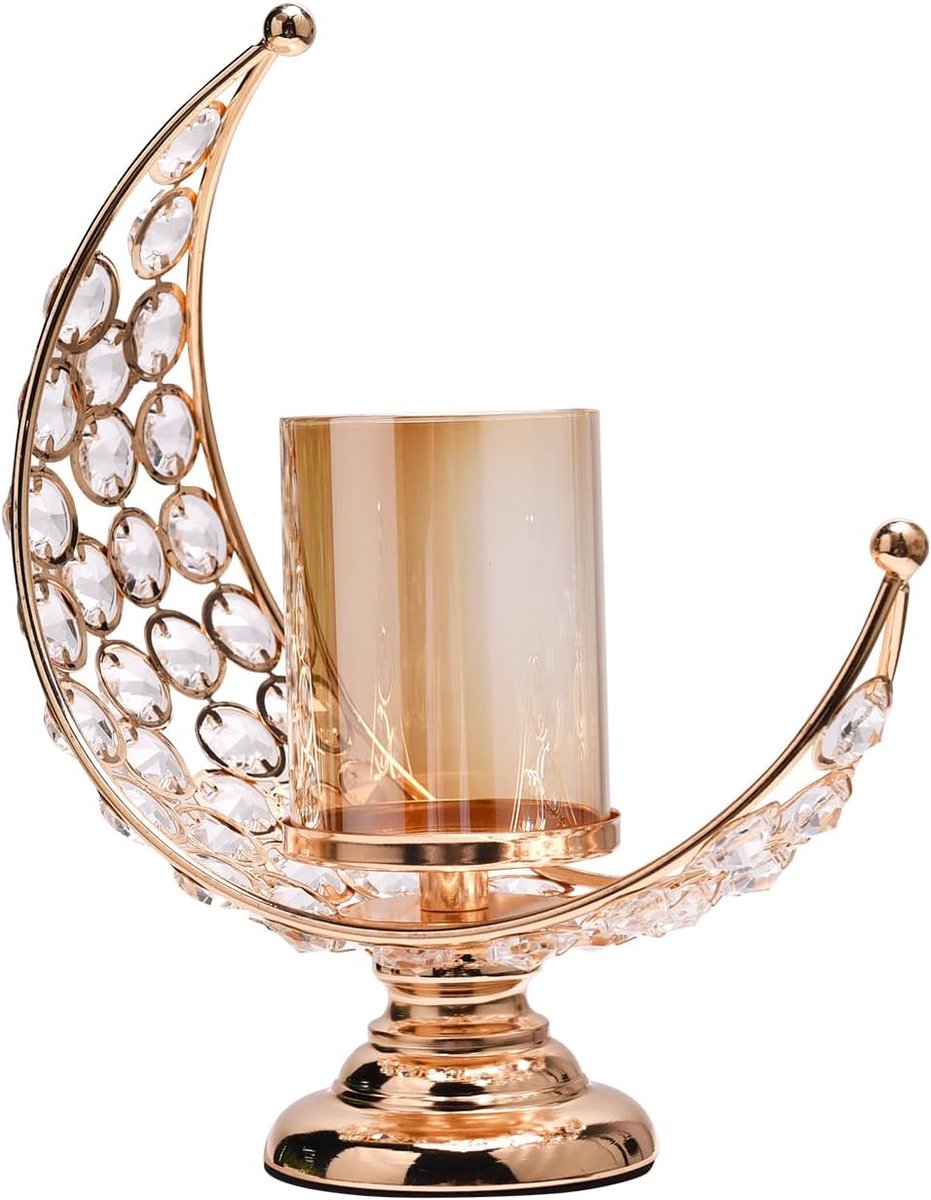 kandelaar maanvorm kristal theelichthouder van glas metaal met maanvorm decoratie voor Ramadan woonkamer Kerstmis party eettafel tafeldecoratie