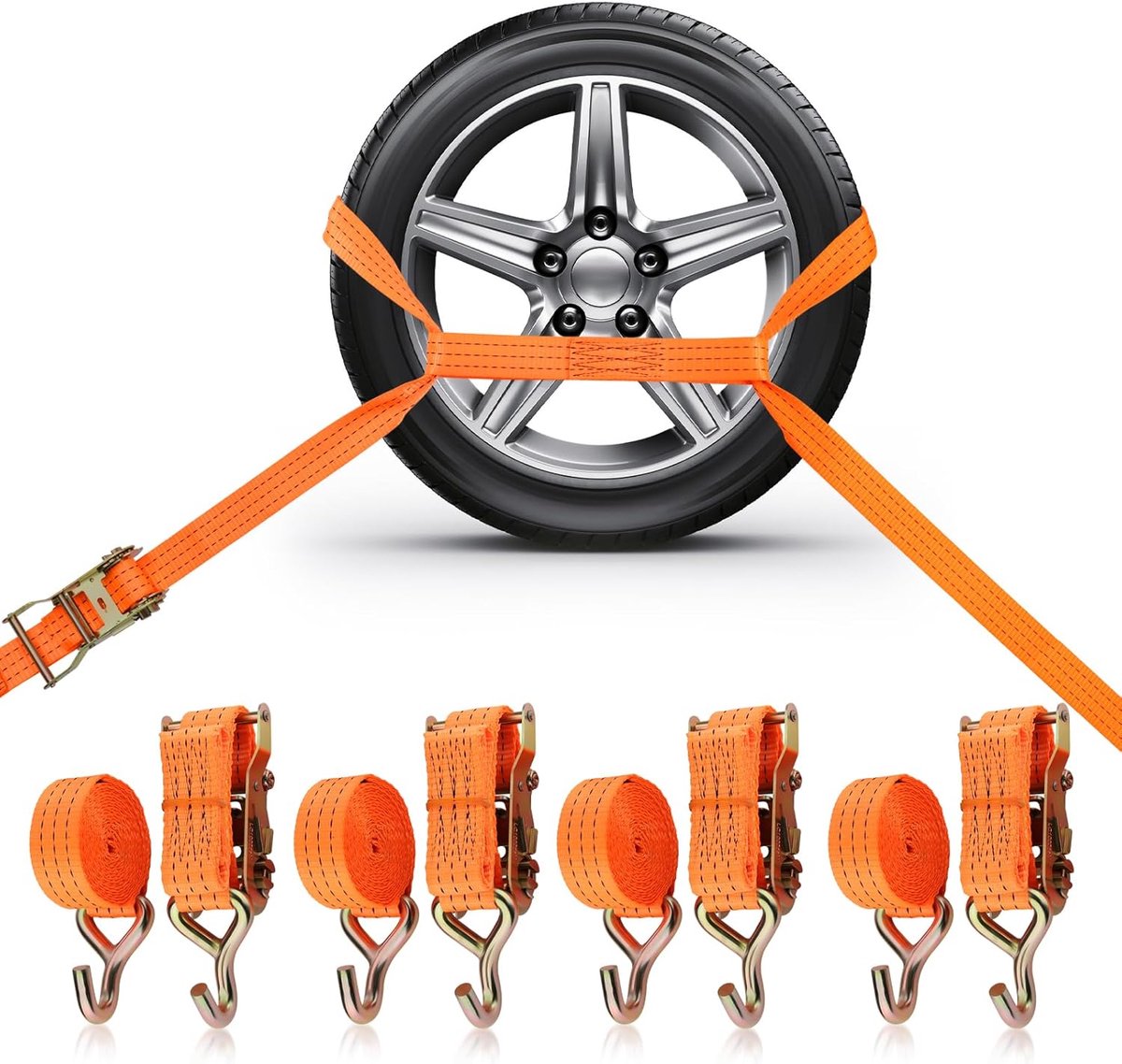 Spanbanden voor autotransport, 3 m, 35 mm wielveiligheidsgordel, 2.000 daN, autotransport sjorband met haken voor wielbeveiliging op aanhanger, auto, bestelwagen