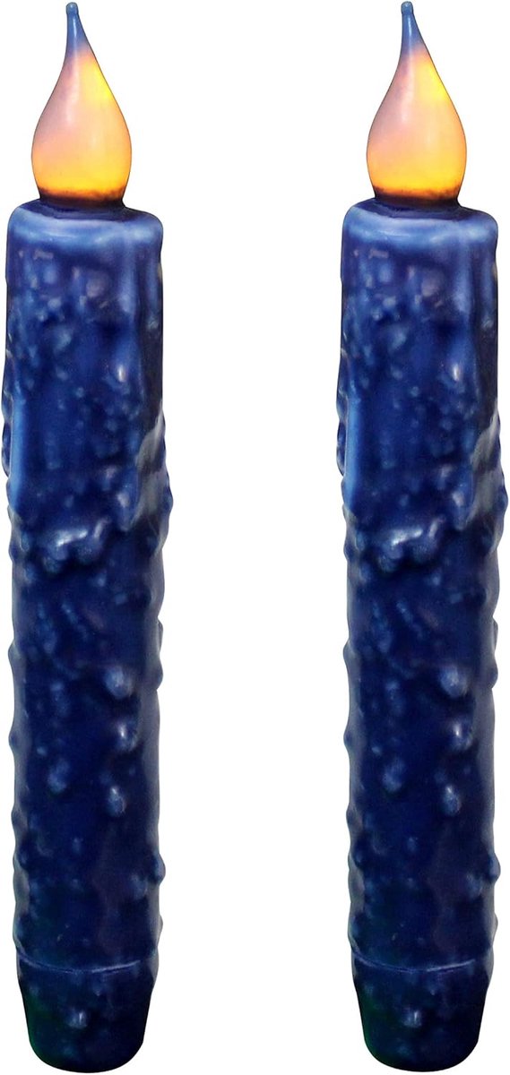 Echte Wax Hand Ondergedompeld Batterij Operated LED Timer Taper Kaarsen Rustieke Primitieve Vlamloze Verlichting Decor, 6.75 Inch, Marineblauw, 2 STKS in een Pakket