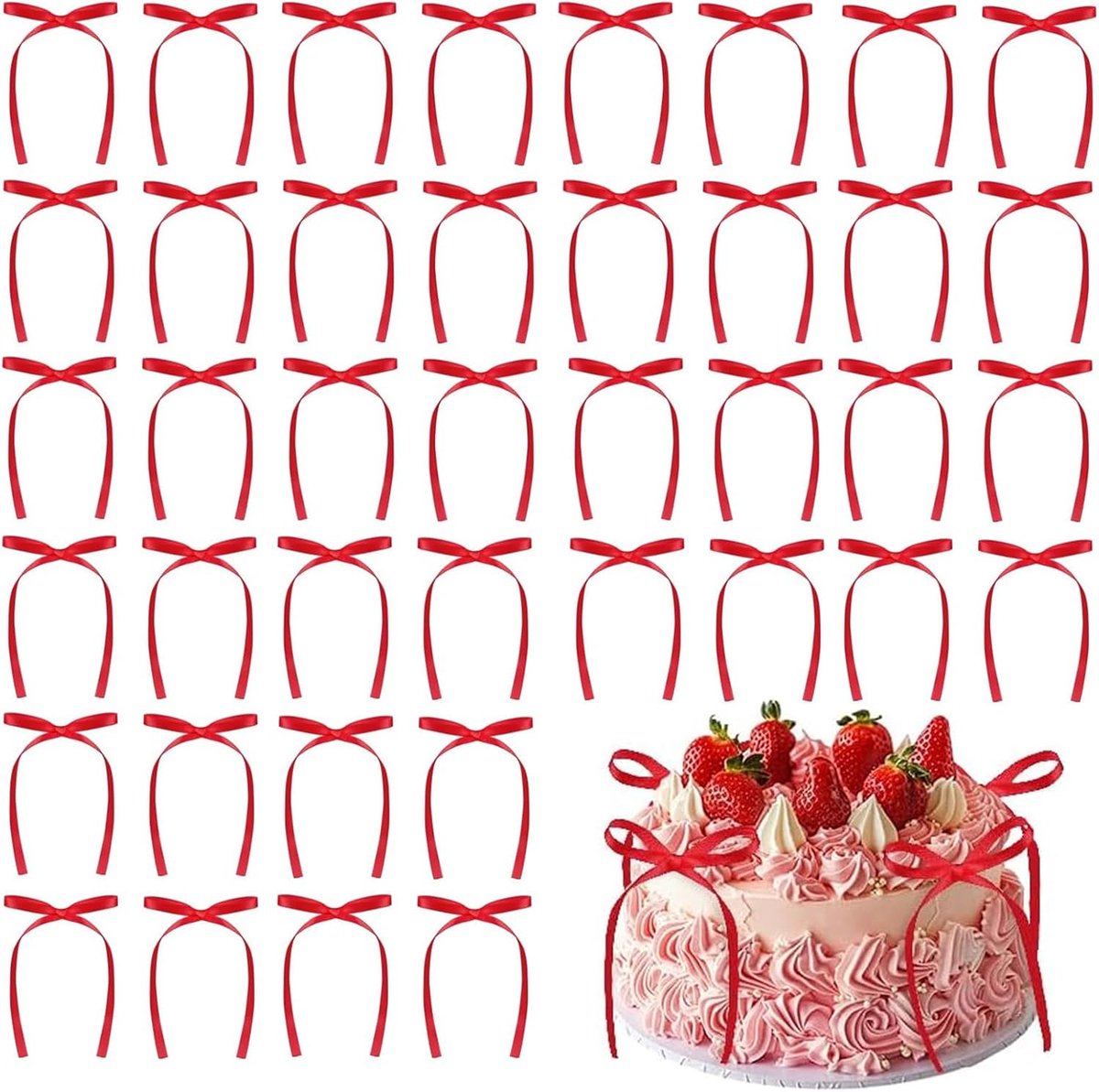 Boog Taart, 40 Stuks Rode Strik Cake, Strik Taartdecoraties Prikkers, Babyshower Taarttoppers, Voor Kinderen Verjaardag, Bruiloft Feest, Bruiloft Verjaardag Cake Decoraties Levert