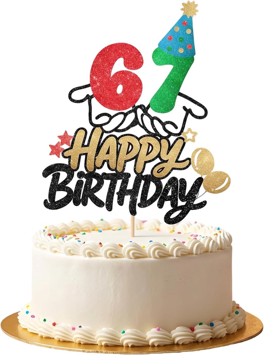 6 7 Happy Birthday taartdecoratie, glitter taarttopper voor verjaardag, verjaardagstaart decoratie voor feest