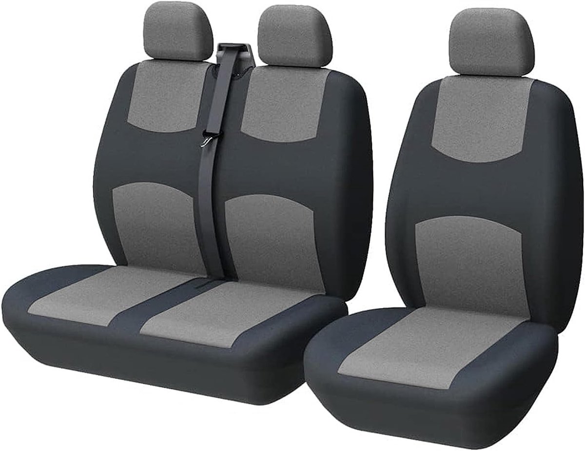 Stoelhoezen voor bestelwagens - tweekleurig, universeel, geschikt voor de meeste bestelwagens, vrachtwagens, voor- en achterbankhoezen, zwart en grijs