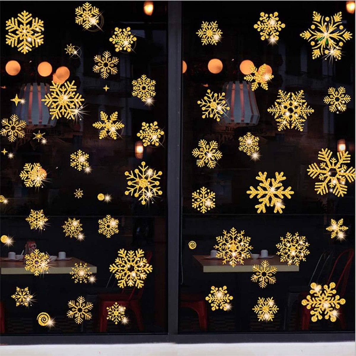 Raamstickers, 4 vellen herbruikbare kerstraamstickers, gouden sneeuwvlokken voor kerstraamdecoratie