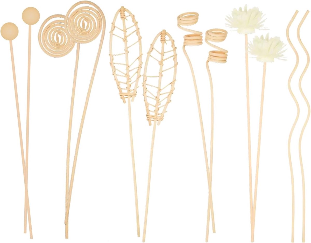 Set van 12 natuurlijke rotan aromastokjes, langdurige kamergeur, voor thuis, kantoor, spa, 25,4 cm (basiskleur)