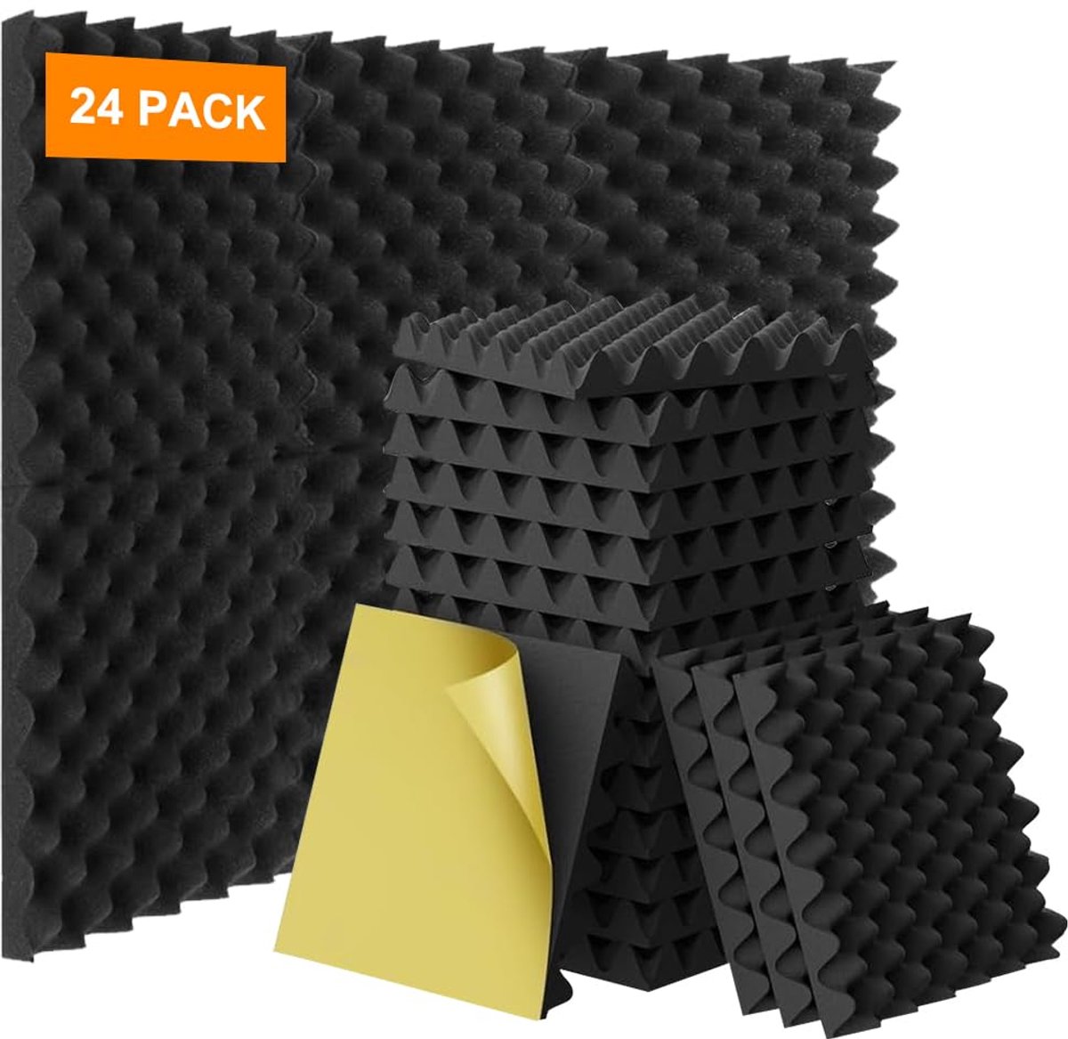 SnelShoppen - Akoestisch schuim geluidsisolatie muur 24 stuks, 30 x 30 x 2,5 cm zelfklevende geluidsisolatieplaten voor studio, kantoor, plafond, gelu