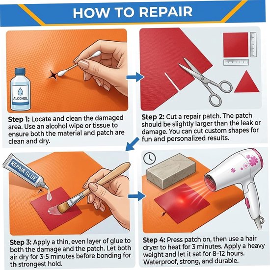 Opblaasbare reparatieset - PVC reparatie - Lekkages dichten - Sterke lijm - 30 ml - Meerkleurig — afbeelding 3
