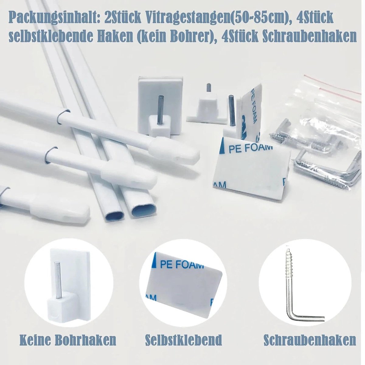 SnelShoppen - Uittrekbare Gordijnroede, Verstelbare Stang van Metaal/Kunststof, Zelfklevende Haken, Zwart, Voor Raam in Huis, 50-85 cm