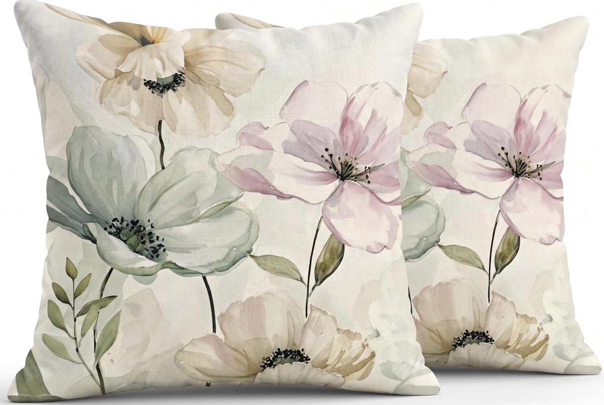 Set of 2 Cushion Covers 40 x 40 cm, Abstract Throw Pillow Cover, Ink Flowers Vintage Pink Cushion Covers, Decorative - ShopVlot