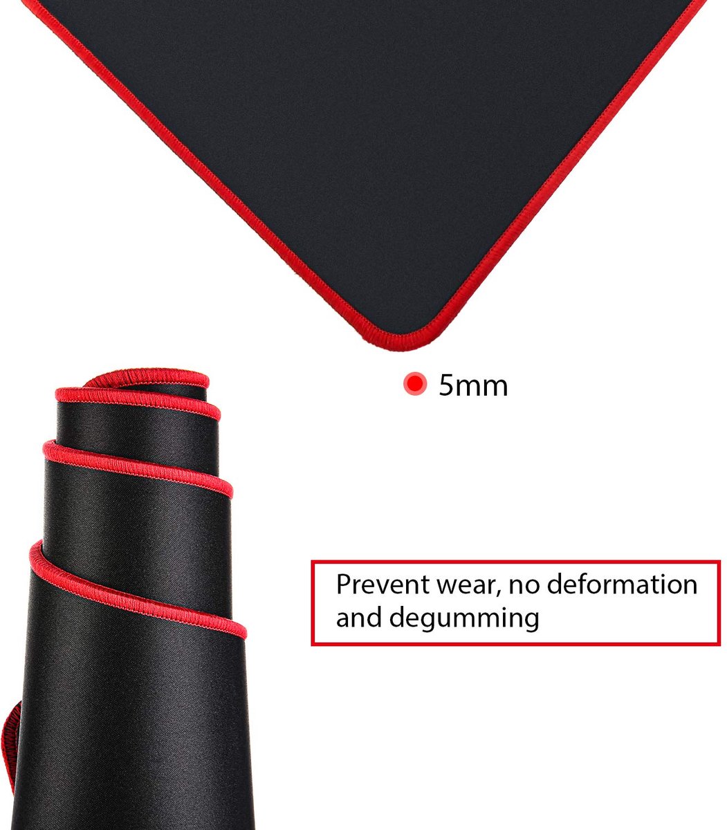 SnelShoppen - Dikke draadloze muismat groot, antislip rubberen basis, waterdicht met genaaide randen voor computer en laptop, 31,5 x 11,8 cm, gaming e