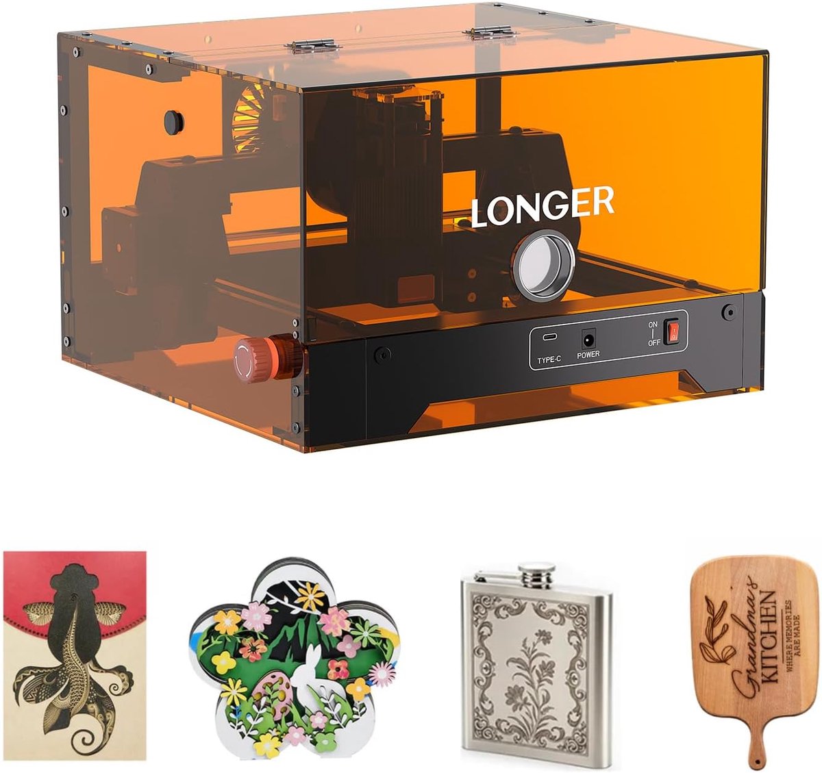 SnelShoppen - LONGER Ray5 miniS Lasergraveermachine met Beschermkap, Mini-Graveermachine voor Hout, Leer, Acryl, 5,5 W, Ideaal voor Doe-Het-Zelf Proje