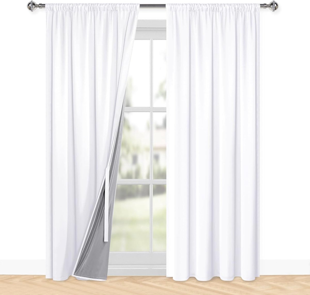 100% ondoorzichtige gordijnen voor woonkamer, gordijnen met plooiband, gordijnen slaapkamer, dubbellaags dik verduisteringsgordijn, thermogordijn, koudebescherming, 200 x 140 cm (H x B) wit, set
