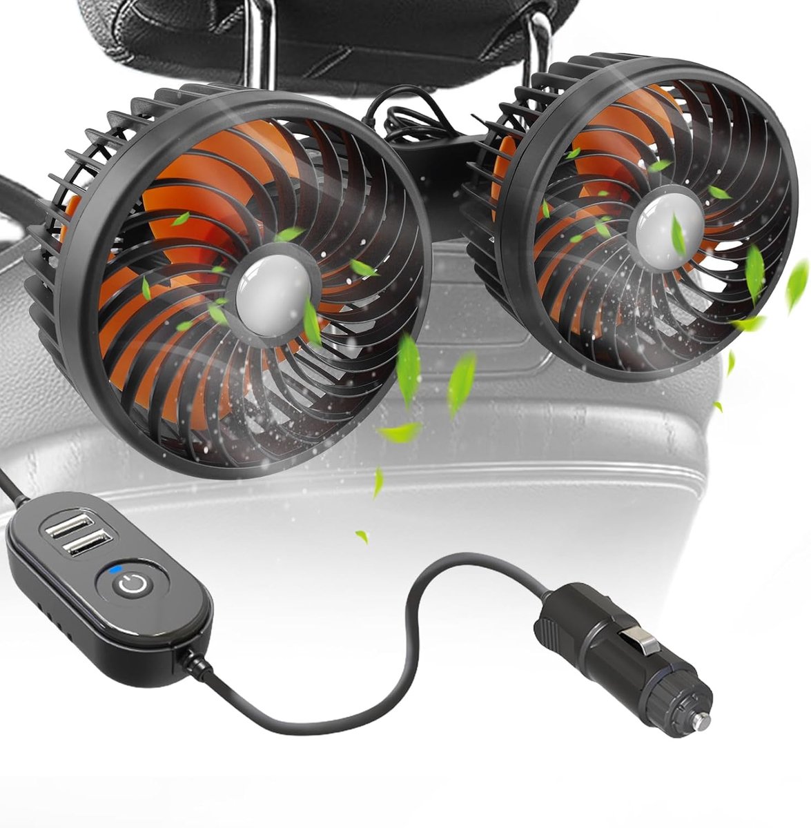 Autoventilator, 12 V, clipventilator voor auto, sigarettenaansteker-stekker, elektrische autoventilator met dubbele kop