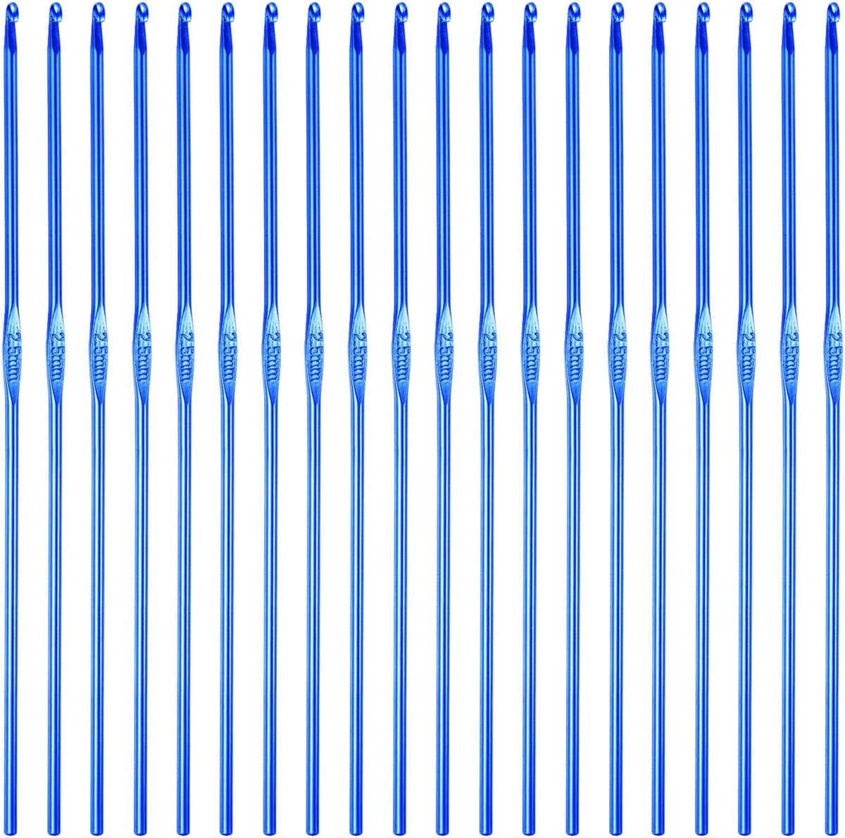 Haaknaalden van aluminium, 2,5 mm, breinaalden, voor doe-het-zelfgaren, blauw, 20 stuks
