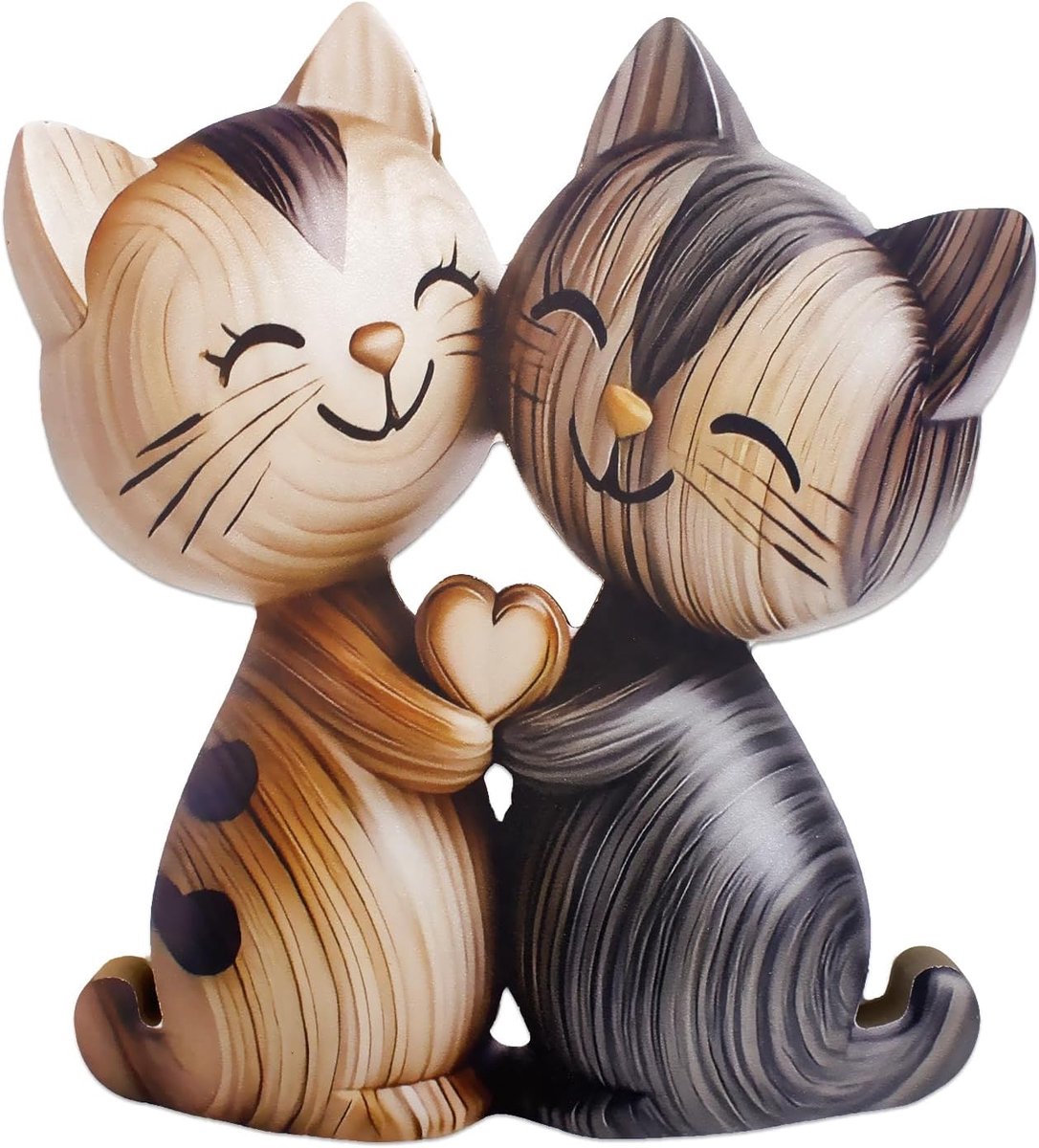 Decoratie, Houten Sculptuur Van Een Kattenpaar Die Elkaar Omhelzen, Realistische Kat voor Creatief Spelen, Kinderkamer Decoratie, Feestdecoratie, Verjaardagscadeau