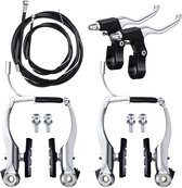 Fiets V-remset - Complete set voor- en achterwielen - Velgrem - Inclusief remhandgreep en remkabel - Geschikt voor mountainbikes, racefietsen, vouwfietsen - Eenvoudig te installeren - Aluminiumlegering - Zwart