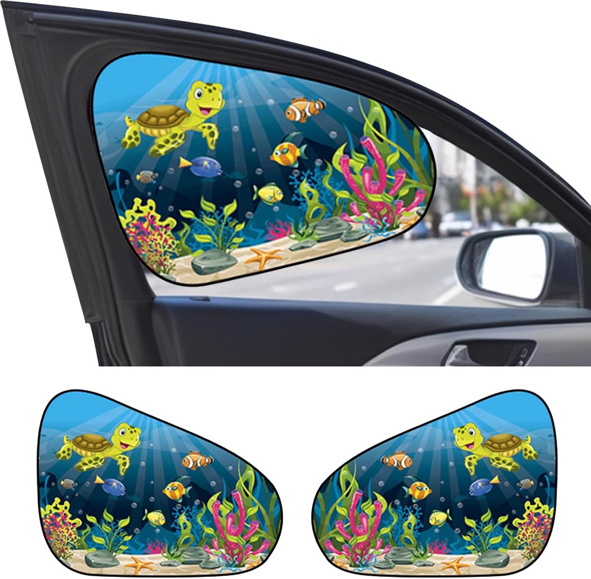 Zonwering voor auto, baby, 2 stuks, zonwering voor achterruit, auto, uv-bescherming, cartoon, voor zon, auto's, zeeschildpad, elektrostatische folie, zonwering voor kinderen, auto's, 47 x 36