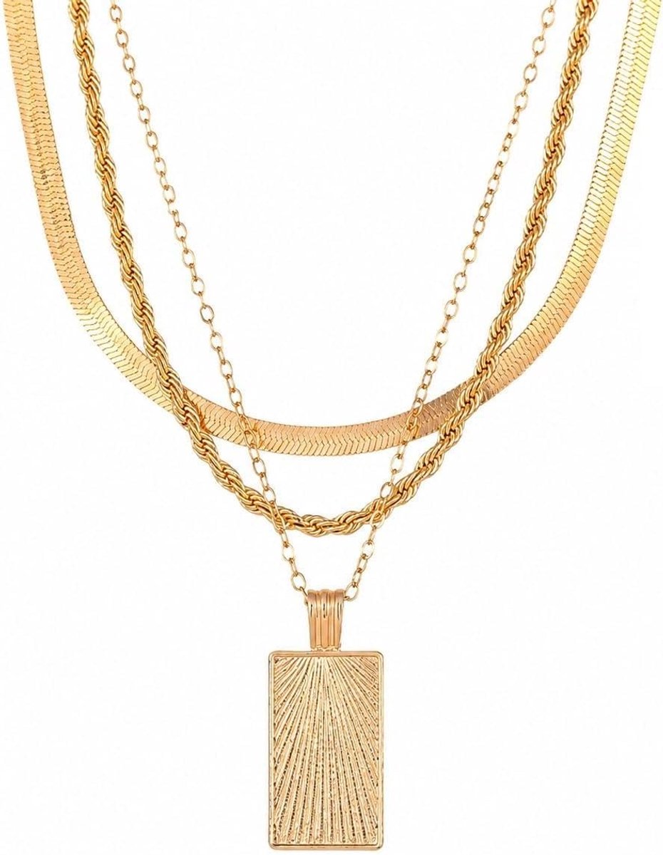 ketting set verguld 14K – stapelbare hanger ketting – verstelbare lengte 36-44cm + verlenging – elegante gelaagde damesketting voor dagelijks gebruik en cadeau