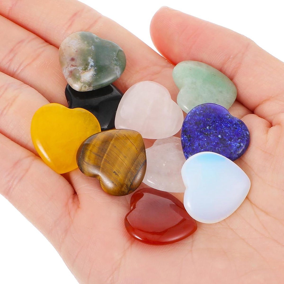 10 stuks hartvormige kristallen, helende stenen, natuurlijke hartvormige stenen, liefdesvormige edelstenen, mini-chakra-stenen, handpalmen, zorgensteen voor geschenken, yoga, meditatie,