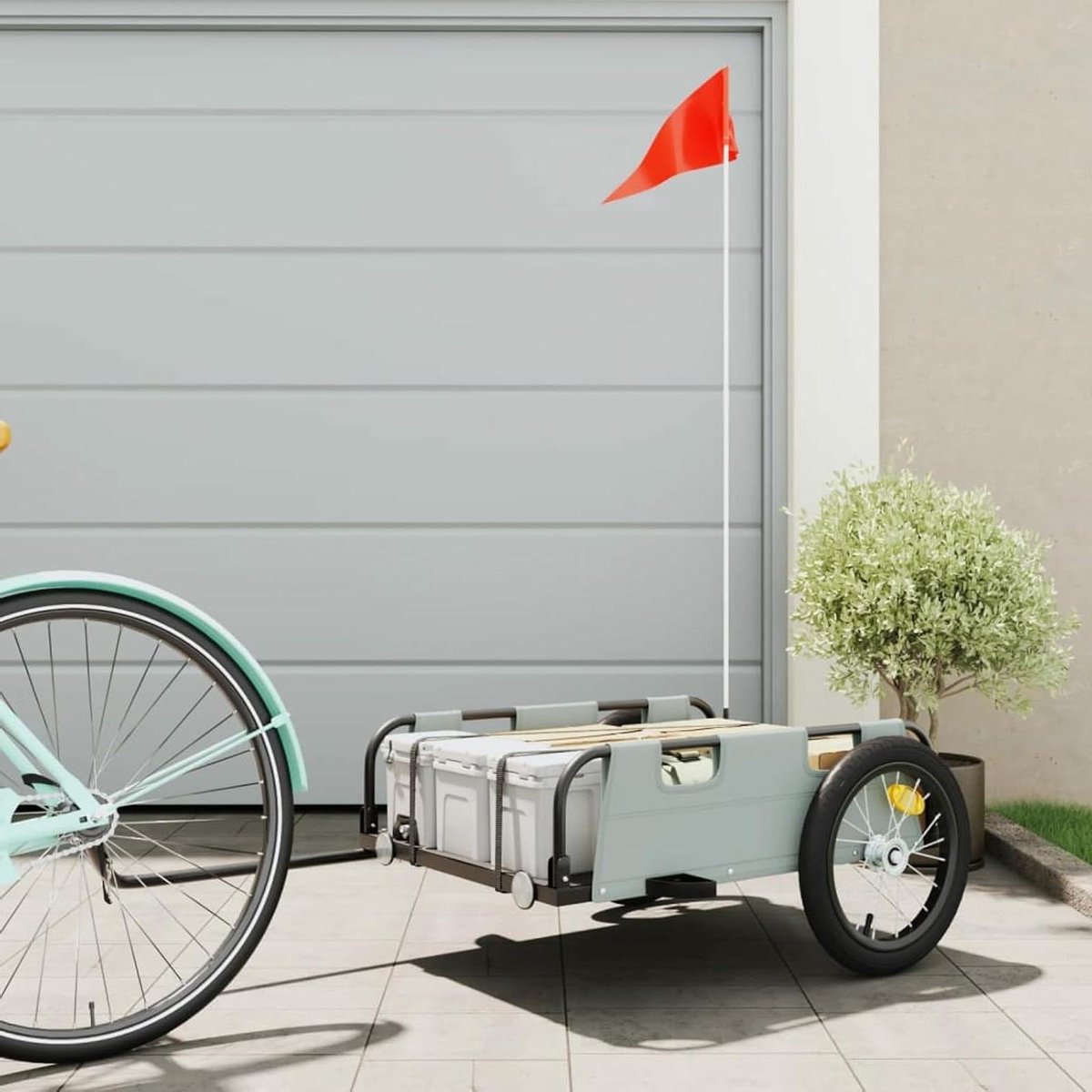 Fietsaanhanger - Fietskar - Vervoer van spullen - Robuuste constructie - 126 cm lengte - Grijs