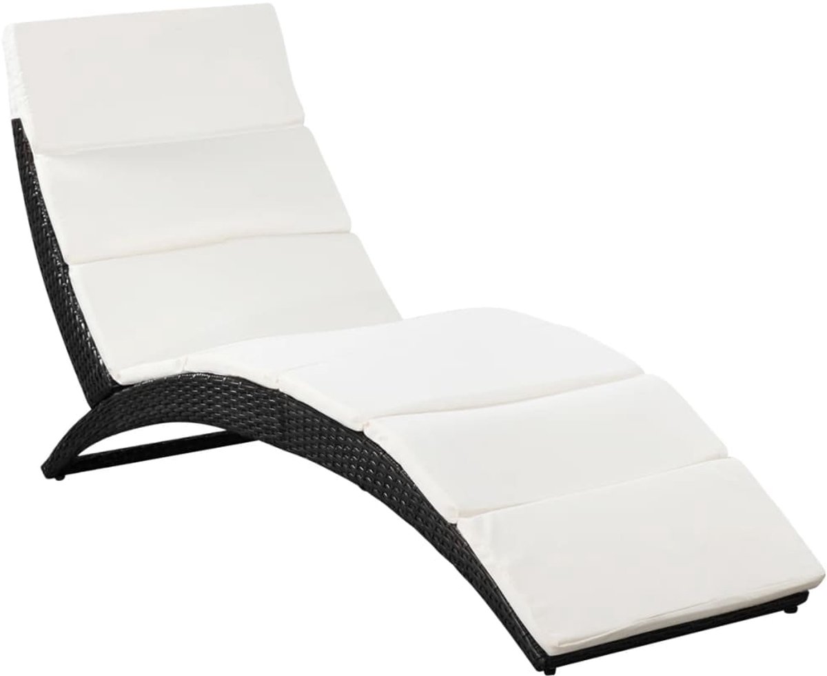 Ligbed - Tuin - Zonnebed - Ligstoel - Loungebed - Weerbestendig - Verstelbaar - Buiten - Opklapbaar - Zwart + Crèmewit