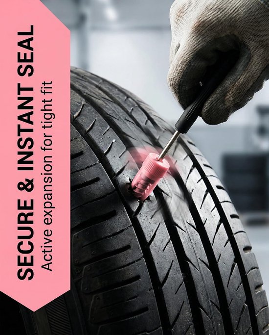 Reparatieset Autobanden - Tire Repair Kit - Noodreparatie Banden - Met Schroevendraaier - 20 Spijkers - Zwart — afbeelding 3