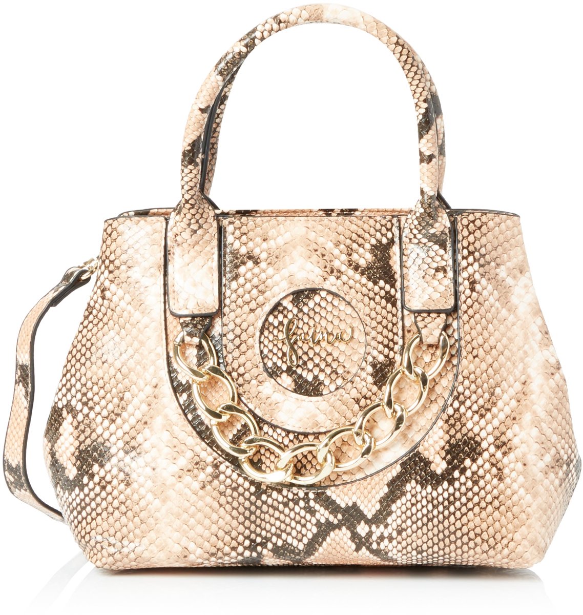 SnelShoppen - Dames hengseltas shopper camel zwart, imitatieleer, stijlvol met goudkleurige schakelketting, Eén Maat, perfect voor dagelijks gebruik o