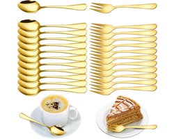 Koffielepels en Dessertvorkjes – Roestvrij Staal, Vaatwasmachinebestendig, Perfect voor Bruiloft, Verjaardag en Kerst